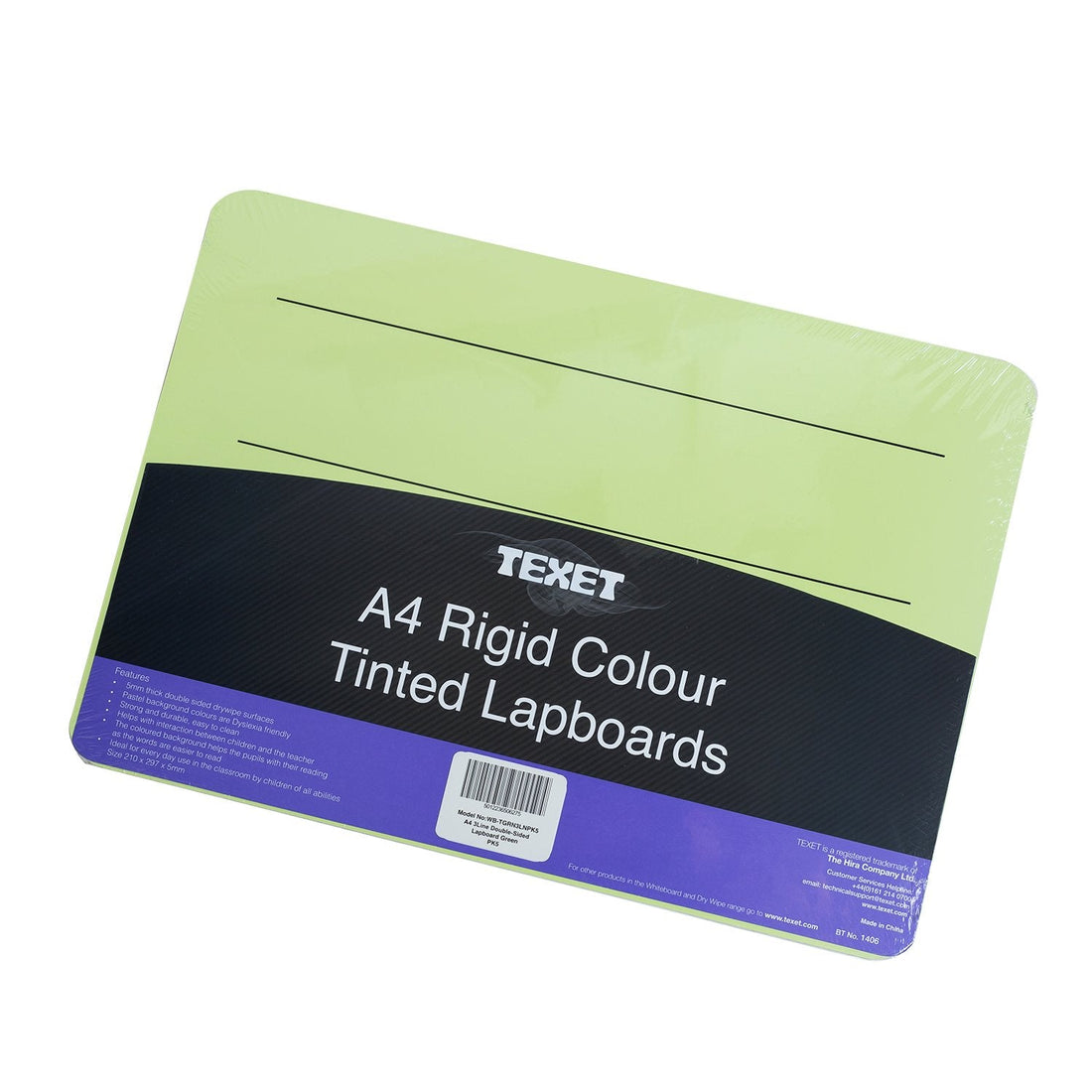 A4 3 Line Double-Sided Lapboard Green, Pack of 5