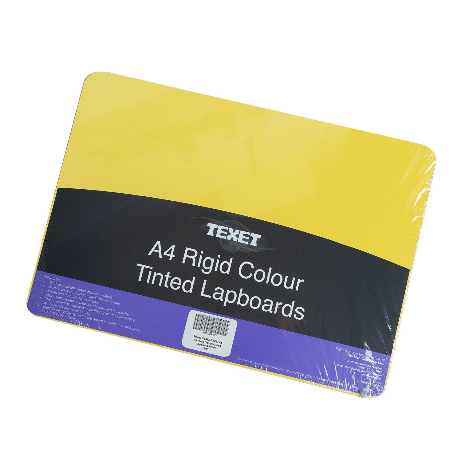 A4 Rigid Plain Double-Sided Lapboard Yellow, Pack of 5